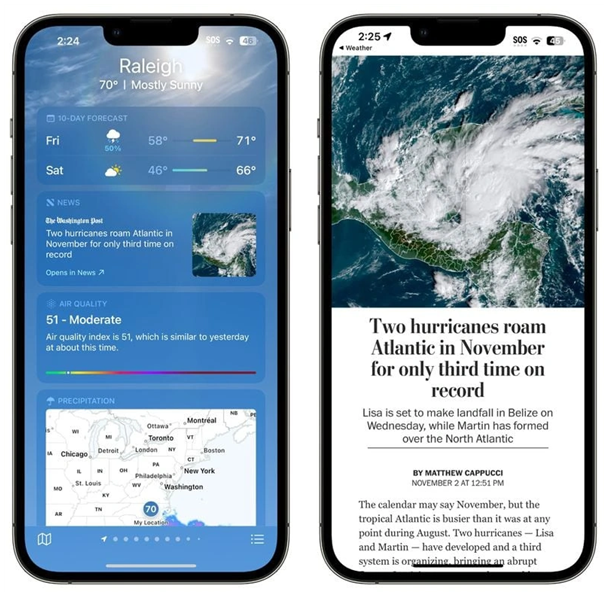 下城苹果14维修分享iPhone 14手机如何看天气时顺带看新闻 