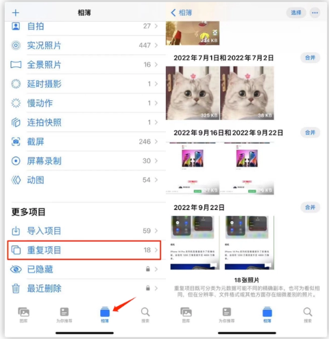 下城苹果手机维修分享iOS 16 中相册重复项目功能使用方法 